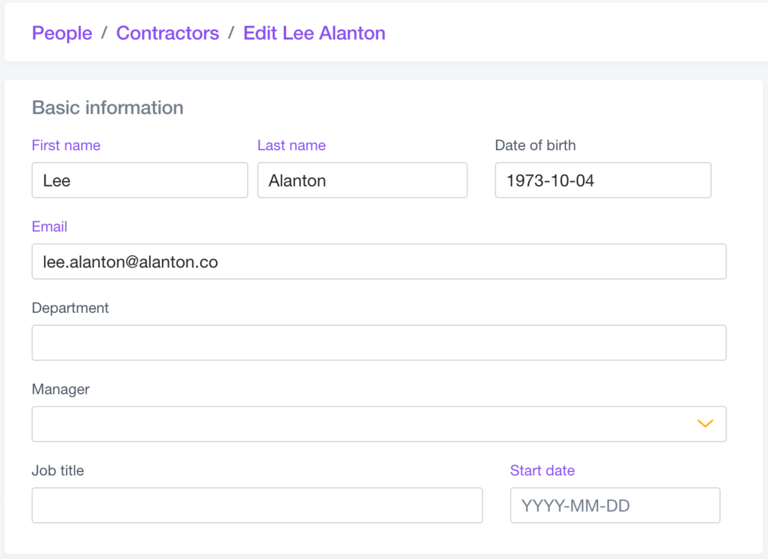 Edit new contractor email addresses