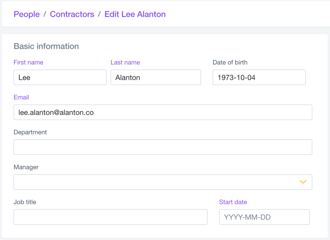 Edit new contractor email addresses