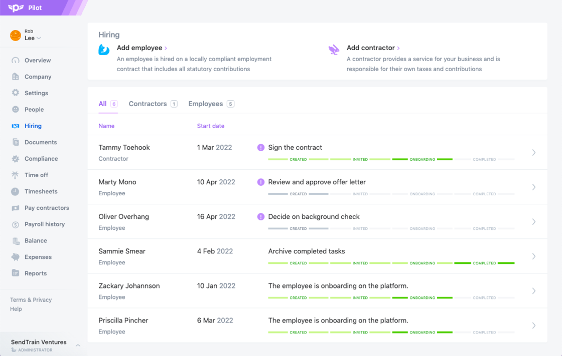 Hiring page filtering and sorting