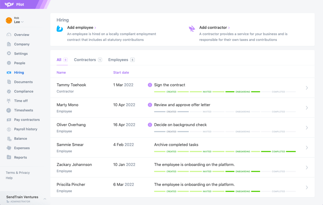 Hiring page filtering and sorting