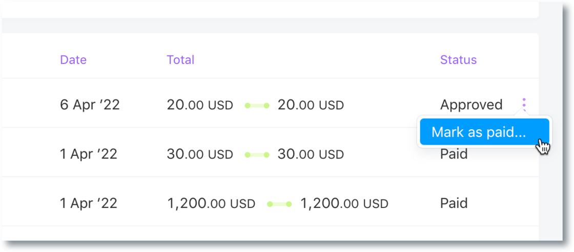 Mark an expense as paid