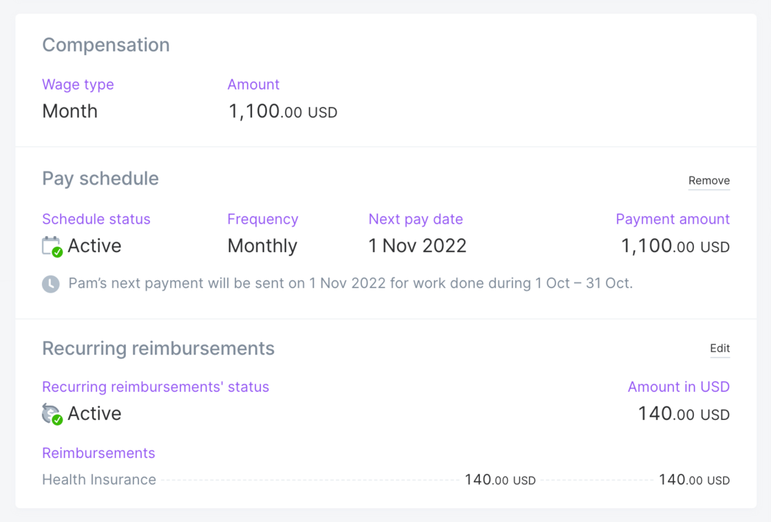 Improved display of recurring contractor payments