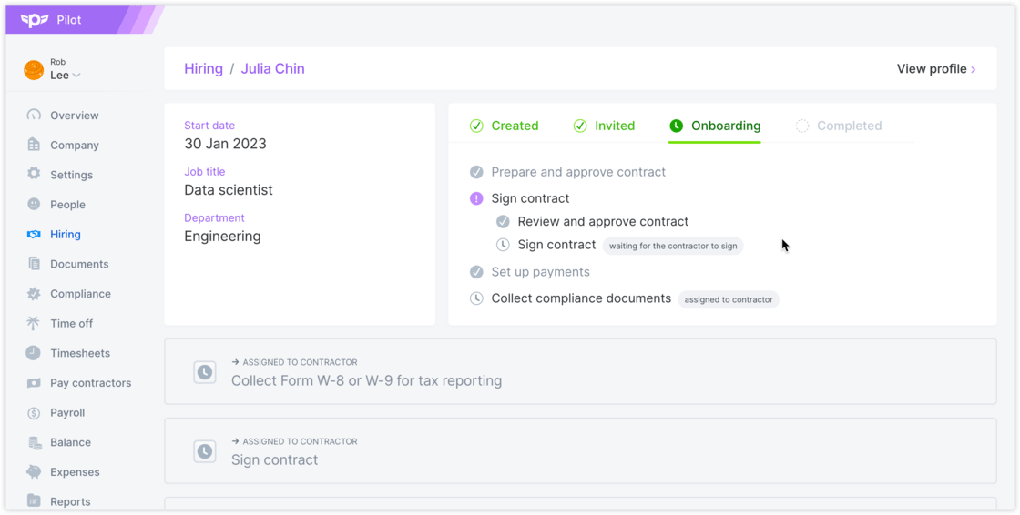 Unified HRIS: New contractor onboarding