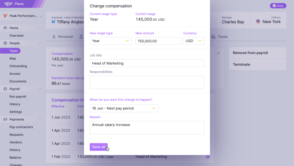 Team member profile: Improvements to compensation changes