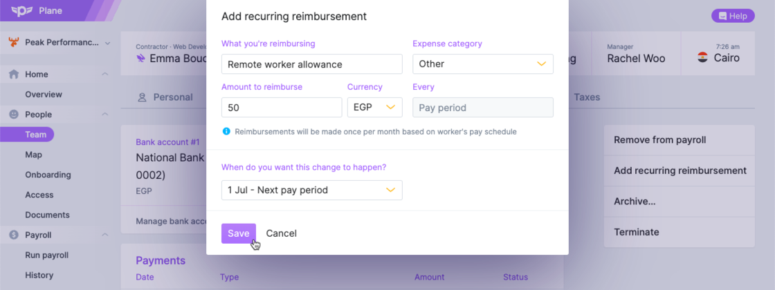 Team member profile: Recurring reimbursements for contractors