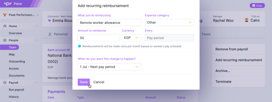 Team member profile: Recurring reimbursements for contractors