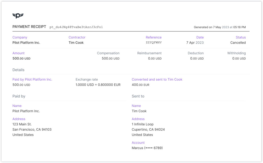 Universal payment confirmations