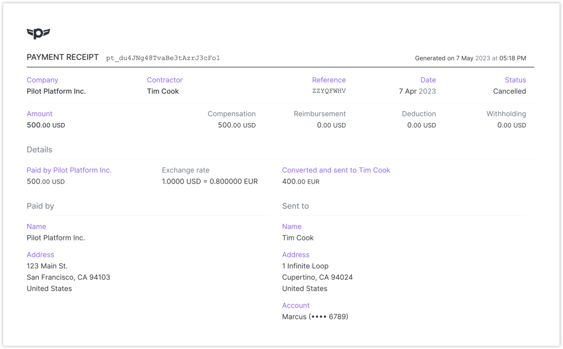 Universal payment confirmations