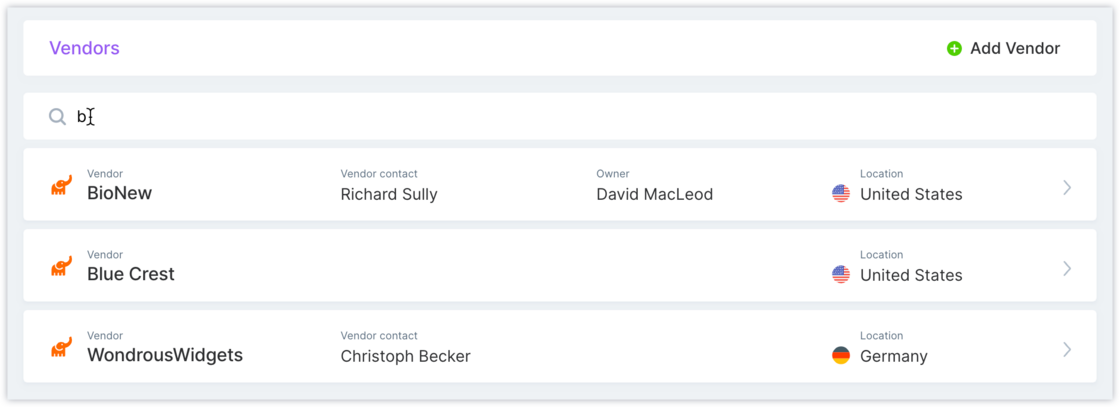 Vendor search