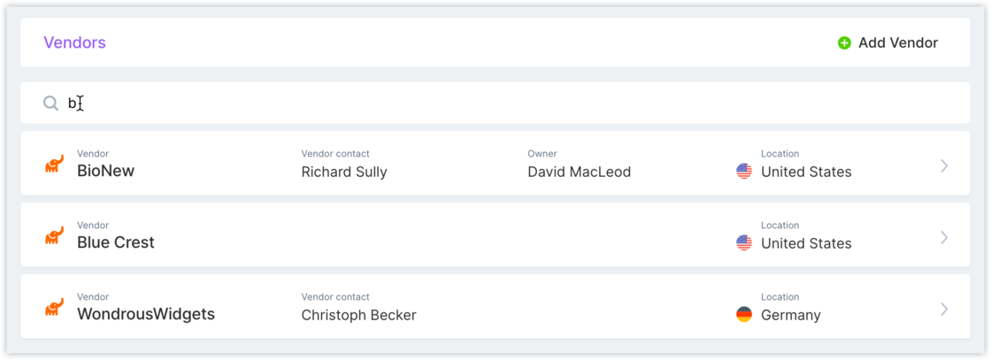 Vendor search
