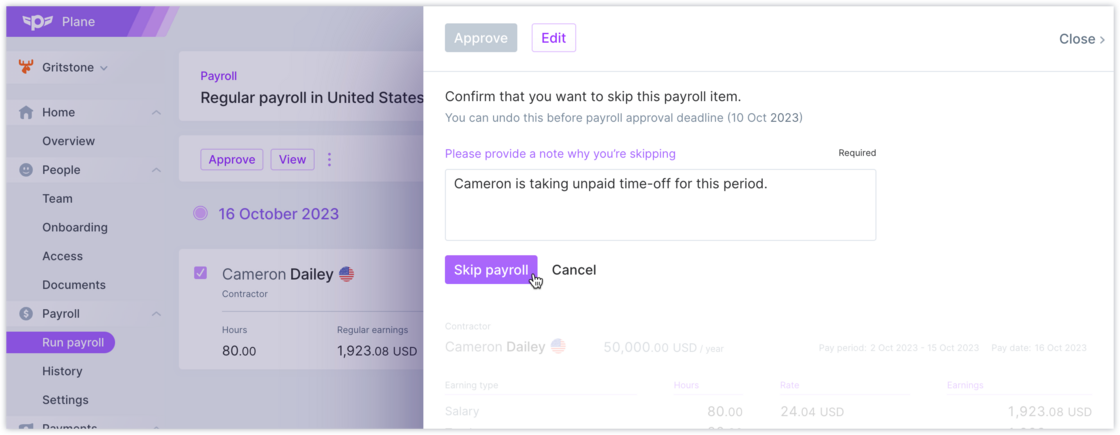 Improvements to skipped payroll