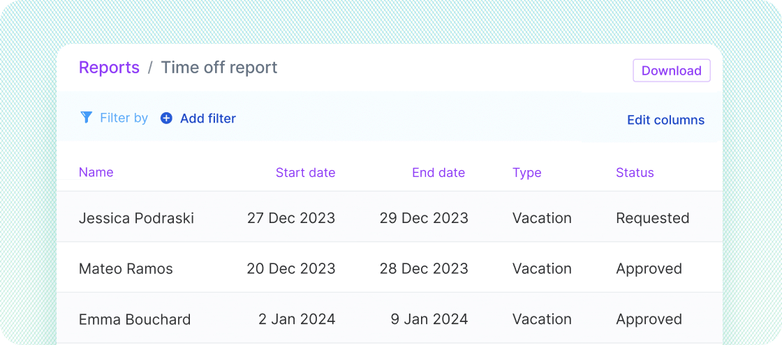 Time Off report