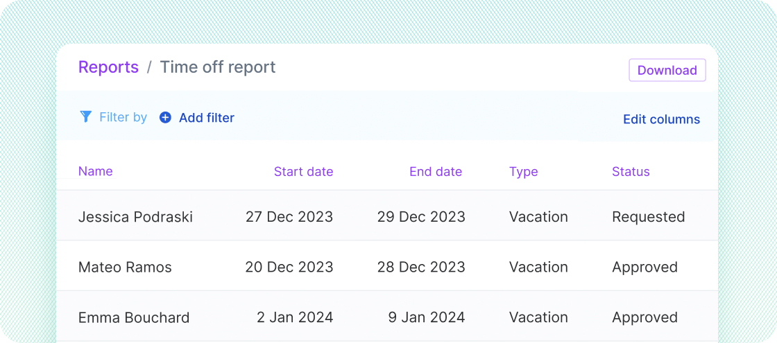 Time Off report