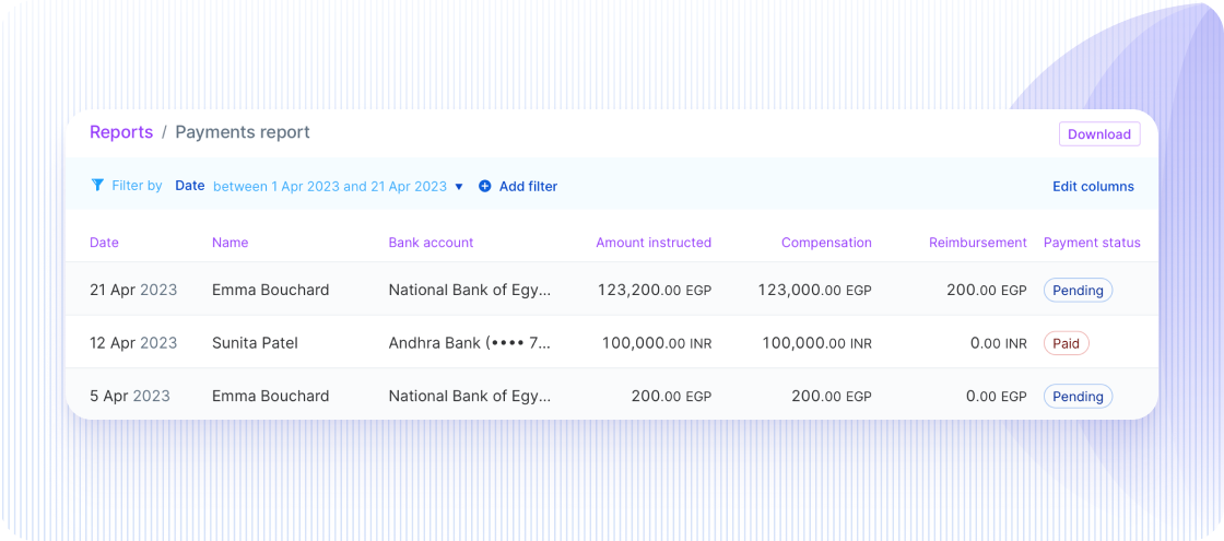 More detail in Payments report