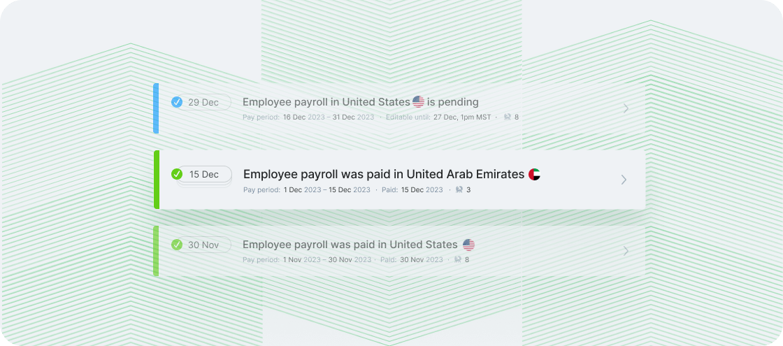Paid payroll for international employees displays in Run payroll