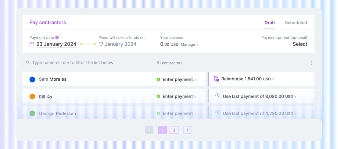 Usability and performance improvements to contractor payments
