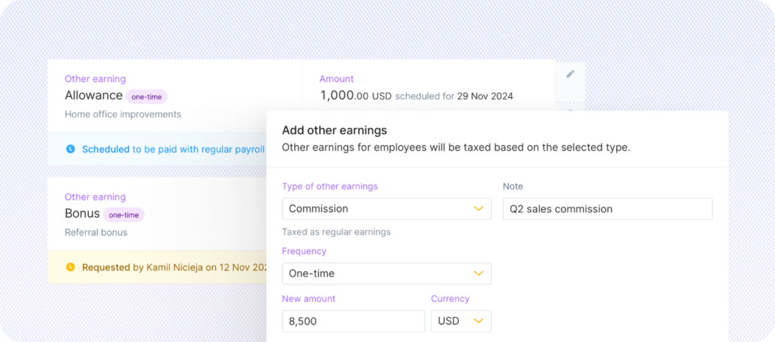 Simplified management for  bonuses, commissions, and allowances