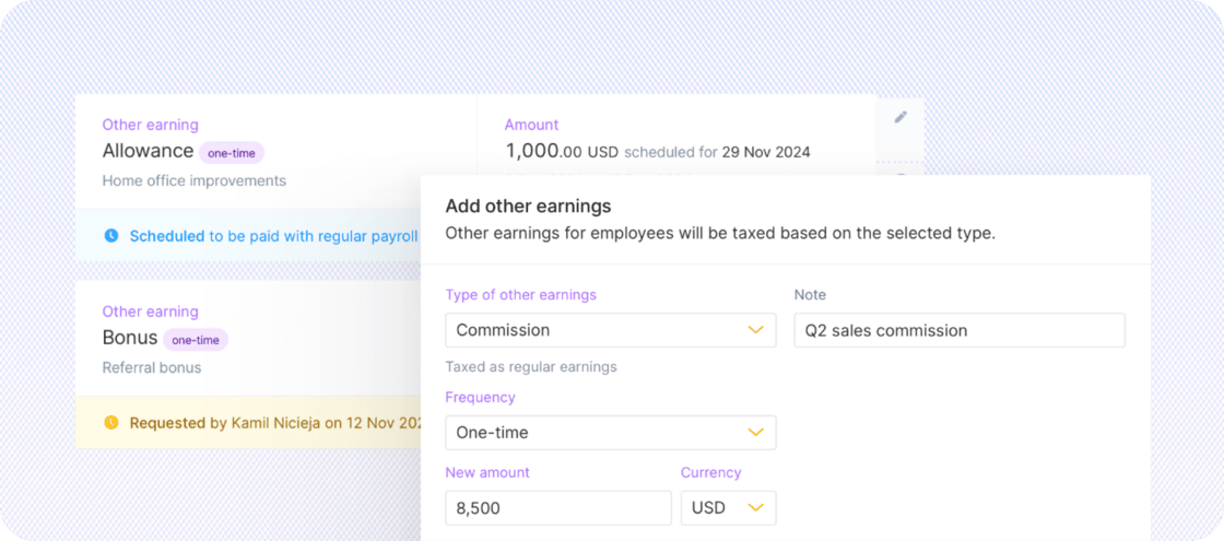 Simplified management for bonuses, commissions, and allowances
