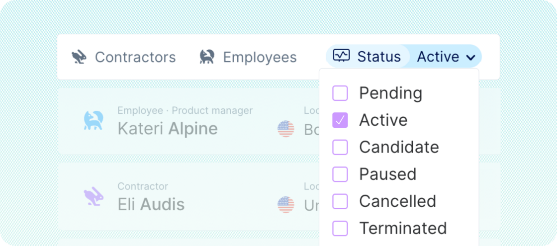 Find team members using quick filters