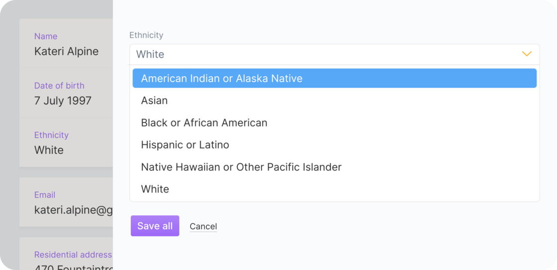 Ethnicity tracking for reporting and compliance