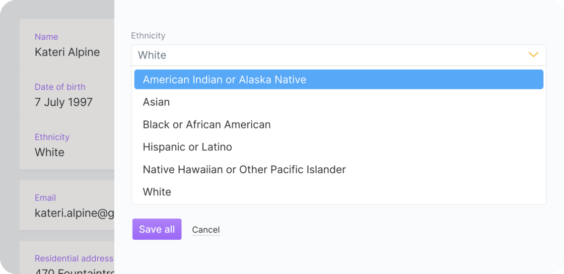 Ethnicity tracking for reporting and compliance