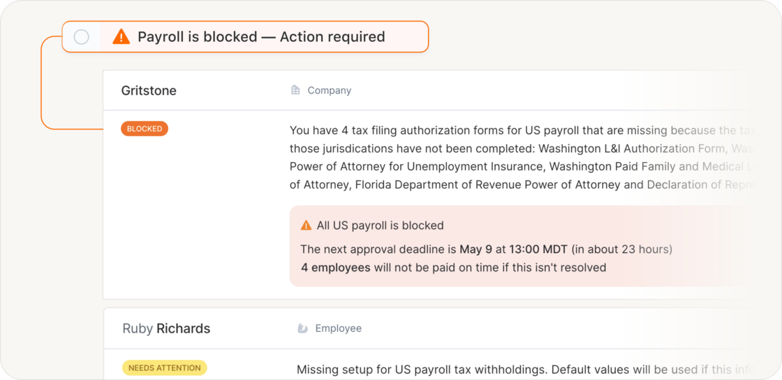 Greater clarity around payroll blockers and issues