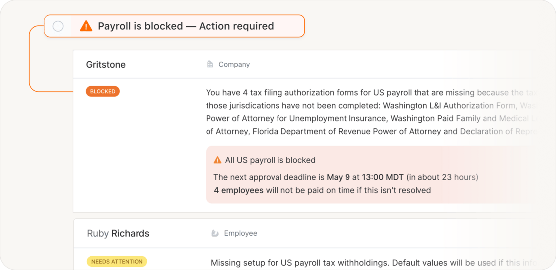 Greater clarity around payroll blockers and issues
