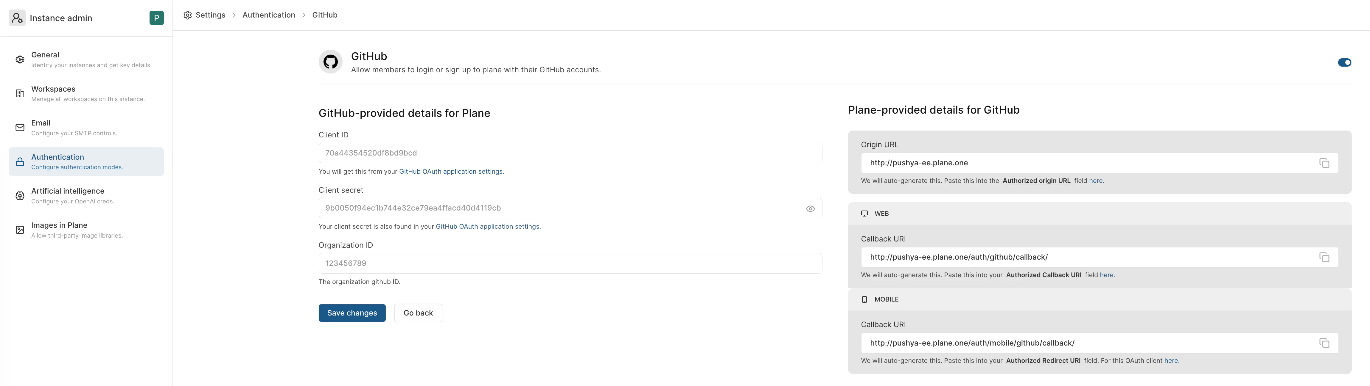GitHub Oauth Configuration