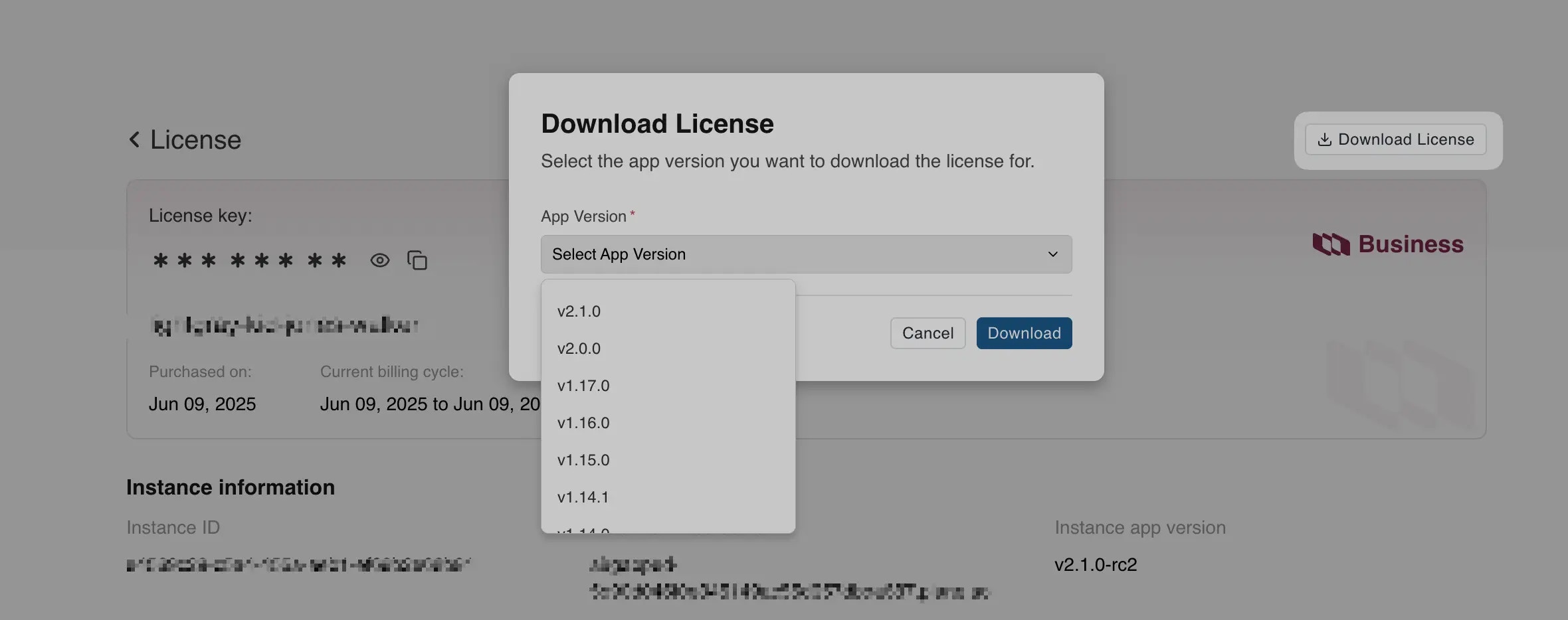 Download license file