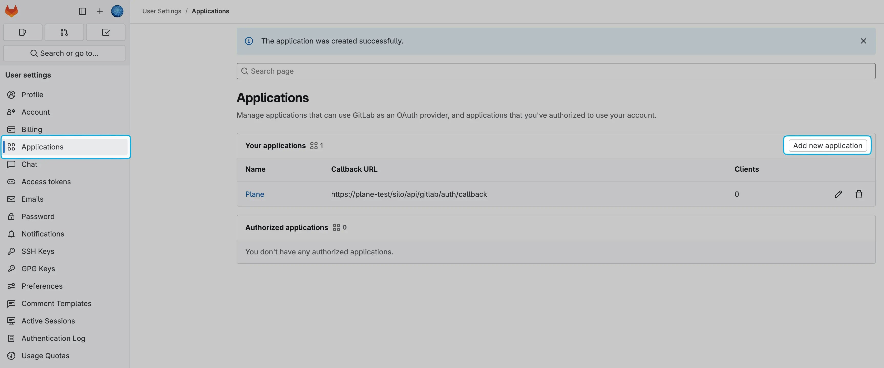 Add GitLab application