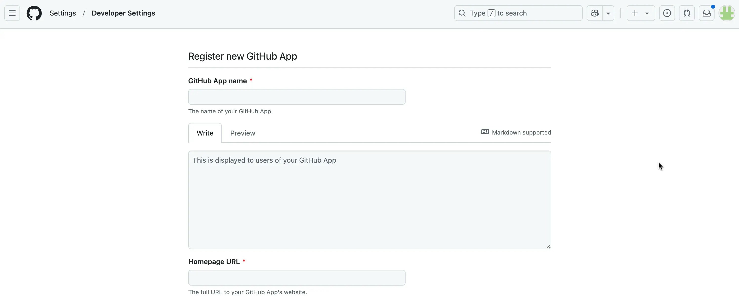 App name and homepage URL