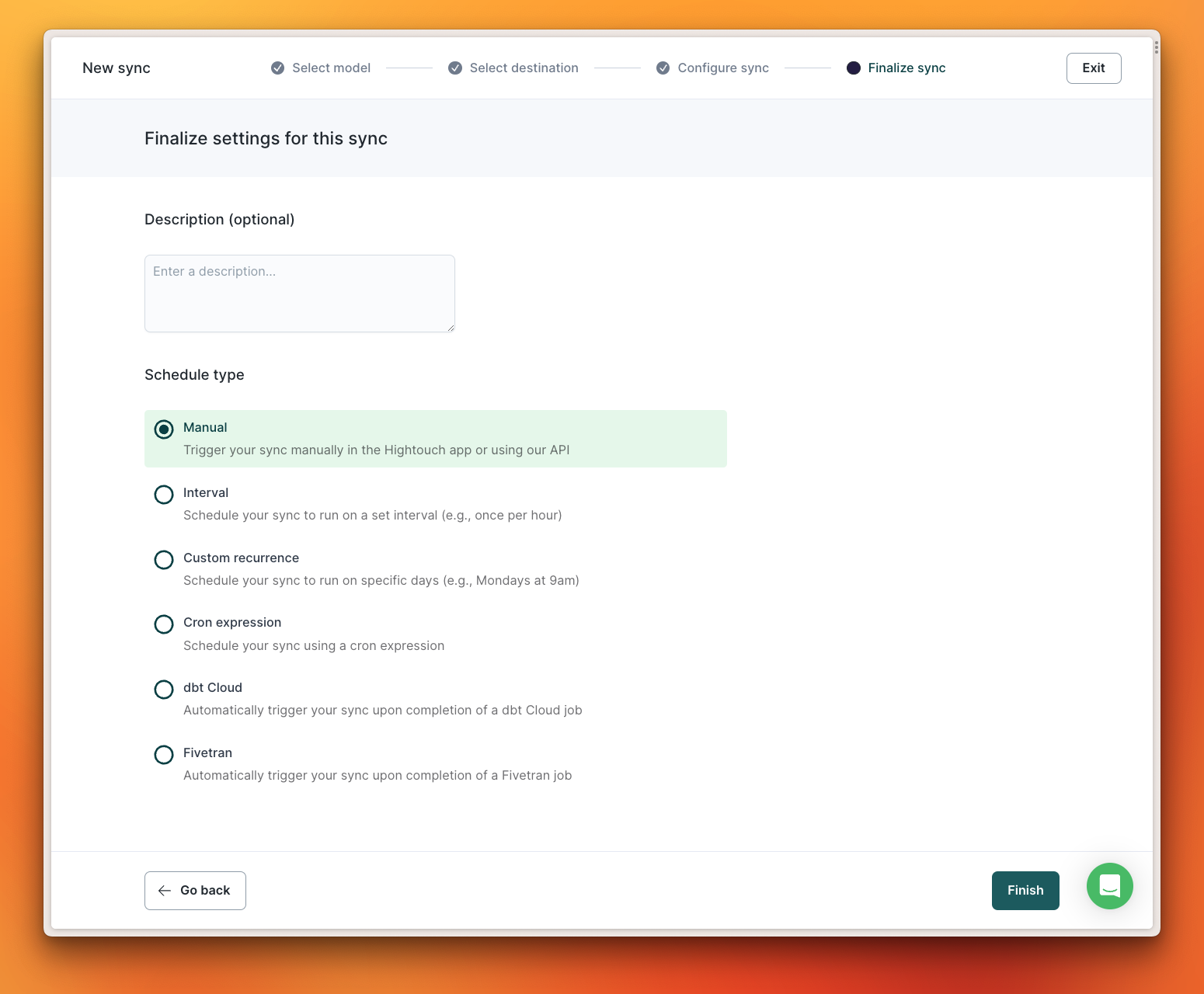 Finalize settings for first sync