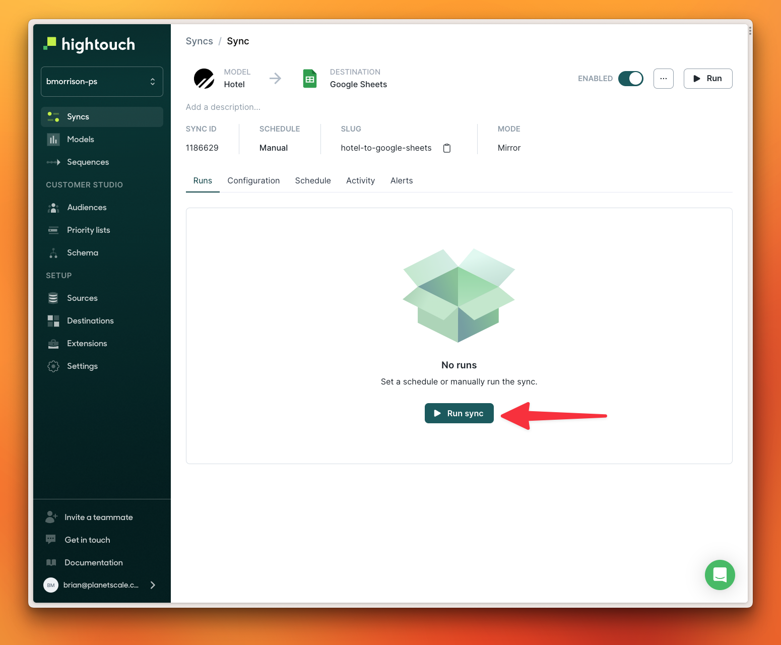 Manually run the first sync