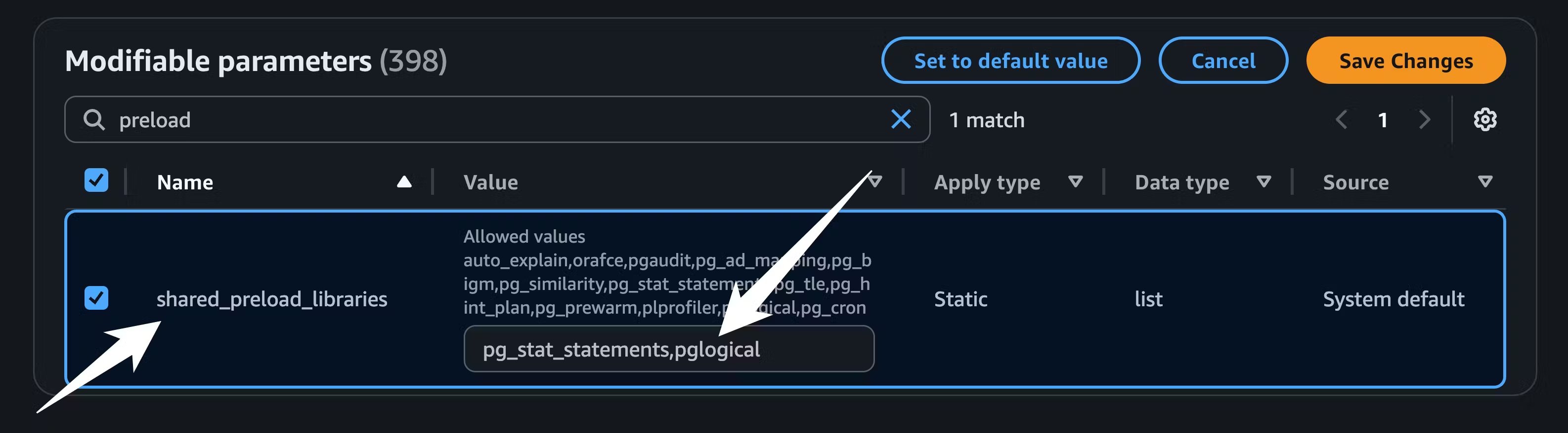 Preload libraries parameter
