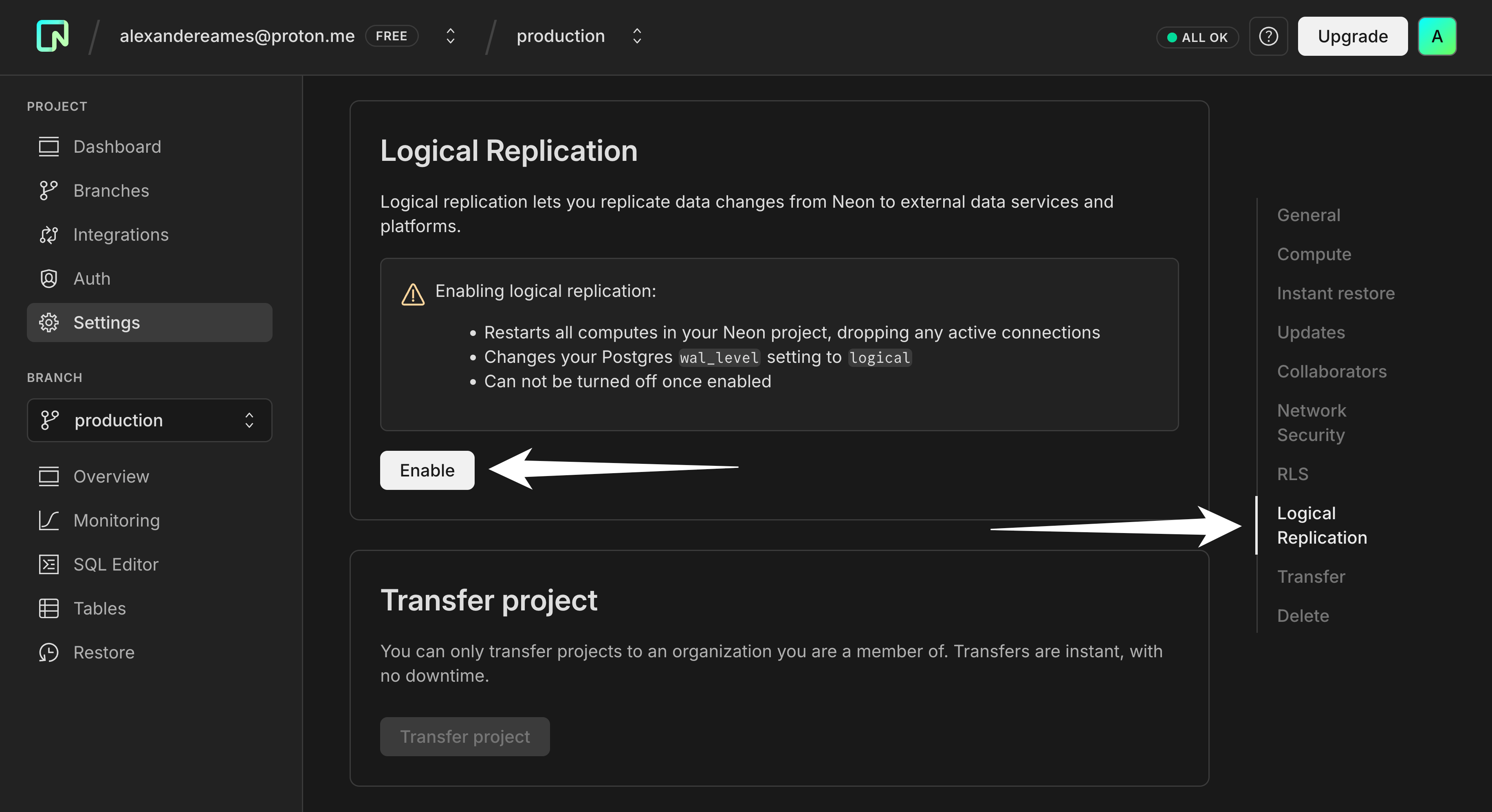 Neon logical replication
