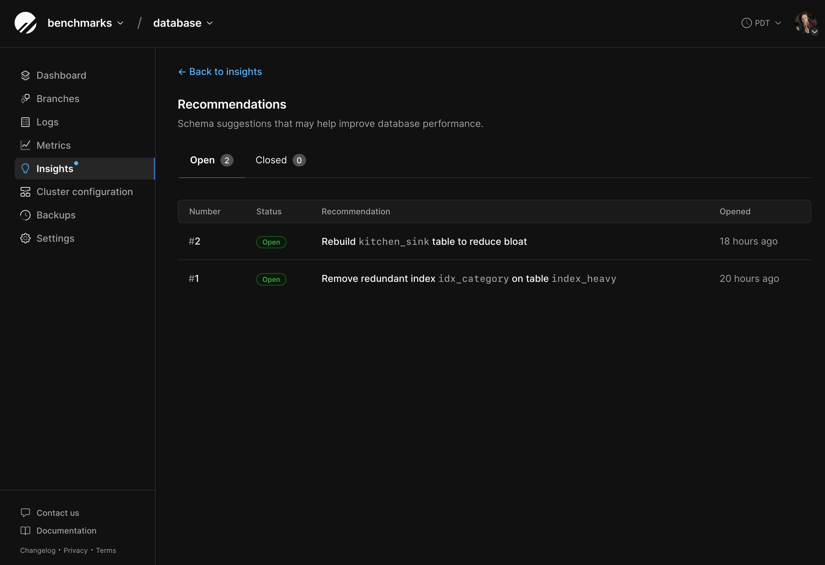 Schema recommendations