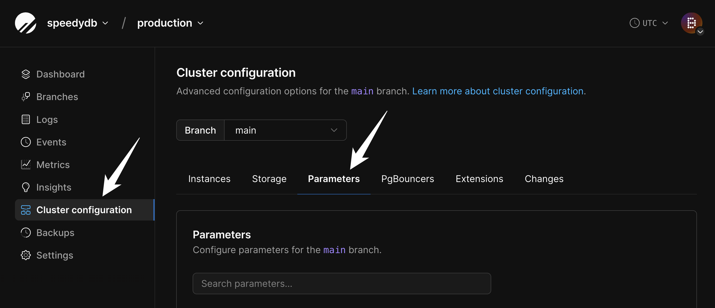 Navigate to the Cluster Parameters page