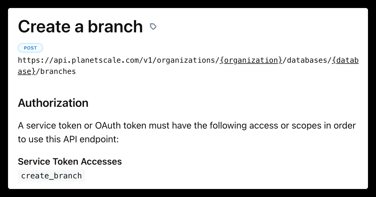 Service token access permissions for create_branch