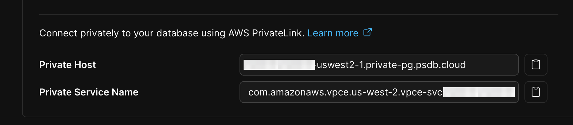 Private connection strings