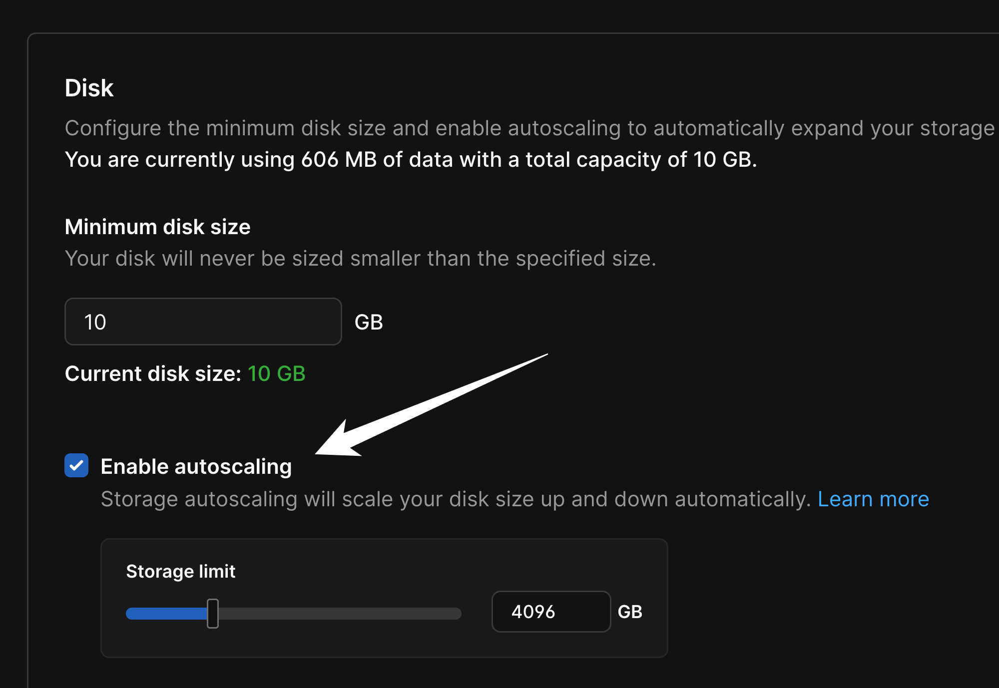 Disk autoscaling