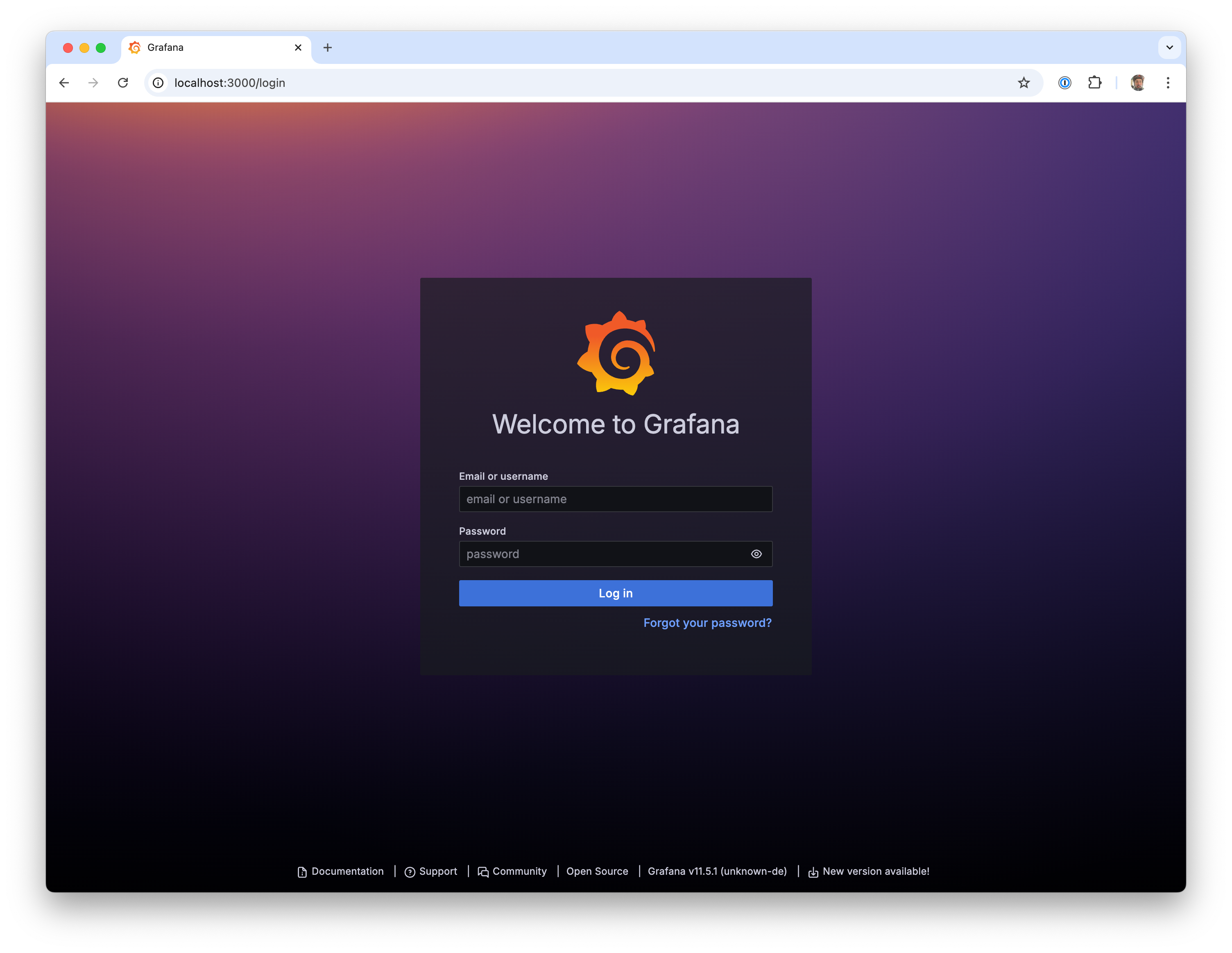 Grafana Welcome Page
