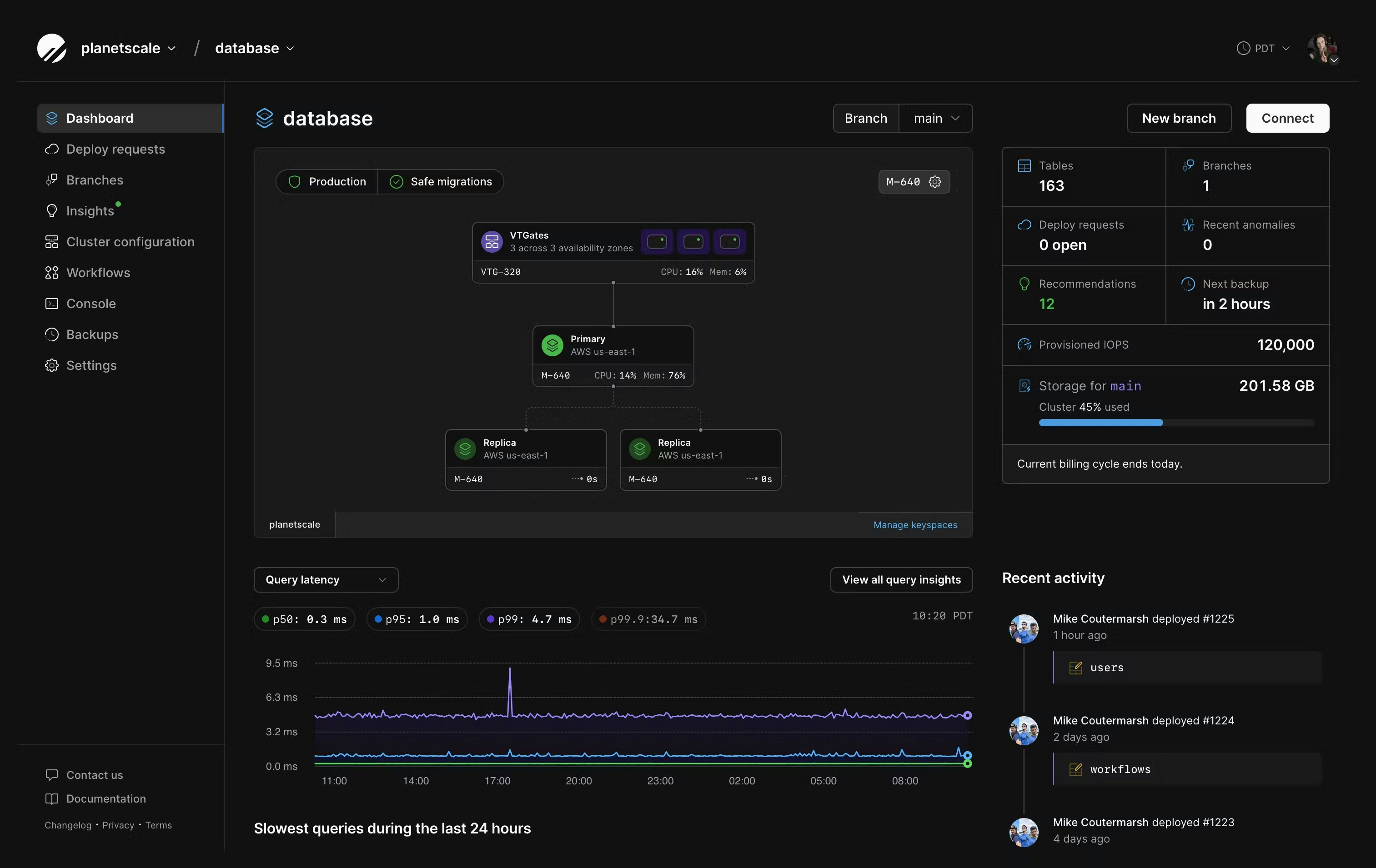 PlanetScale dashboard