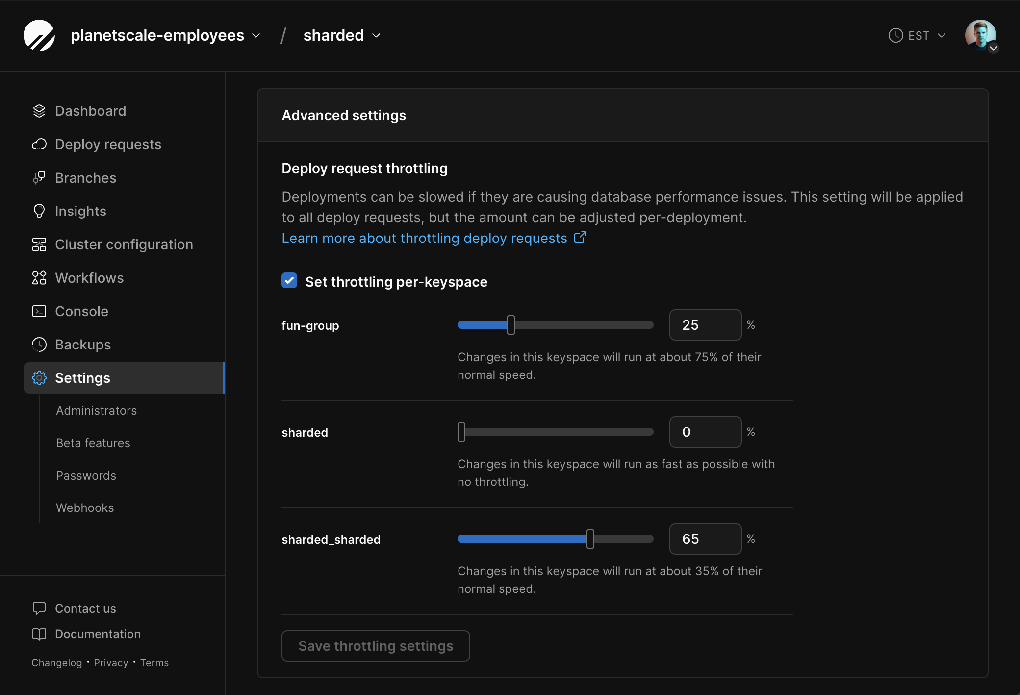 Throttling deploy requests - PlanetScale