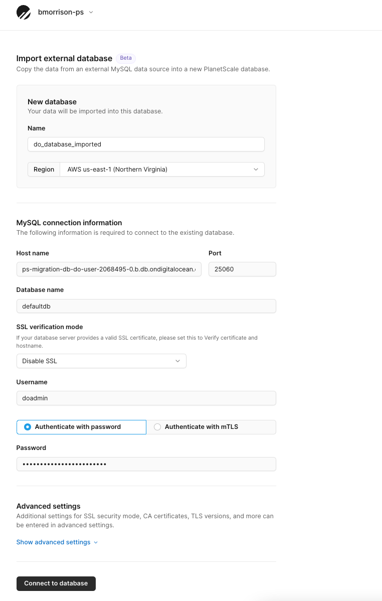 The Import external database form. {priority}