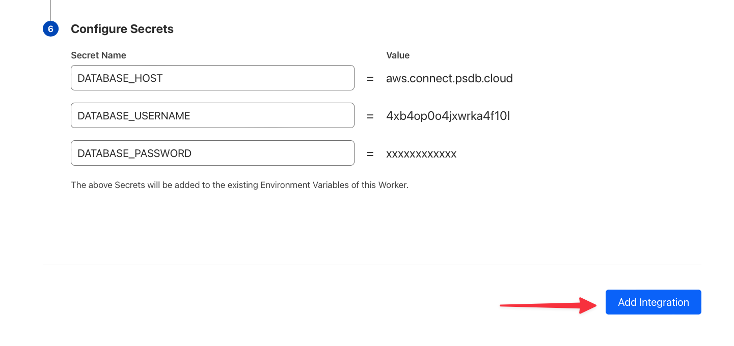 PlanetScale Cloudflare integration wizard - step 10