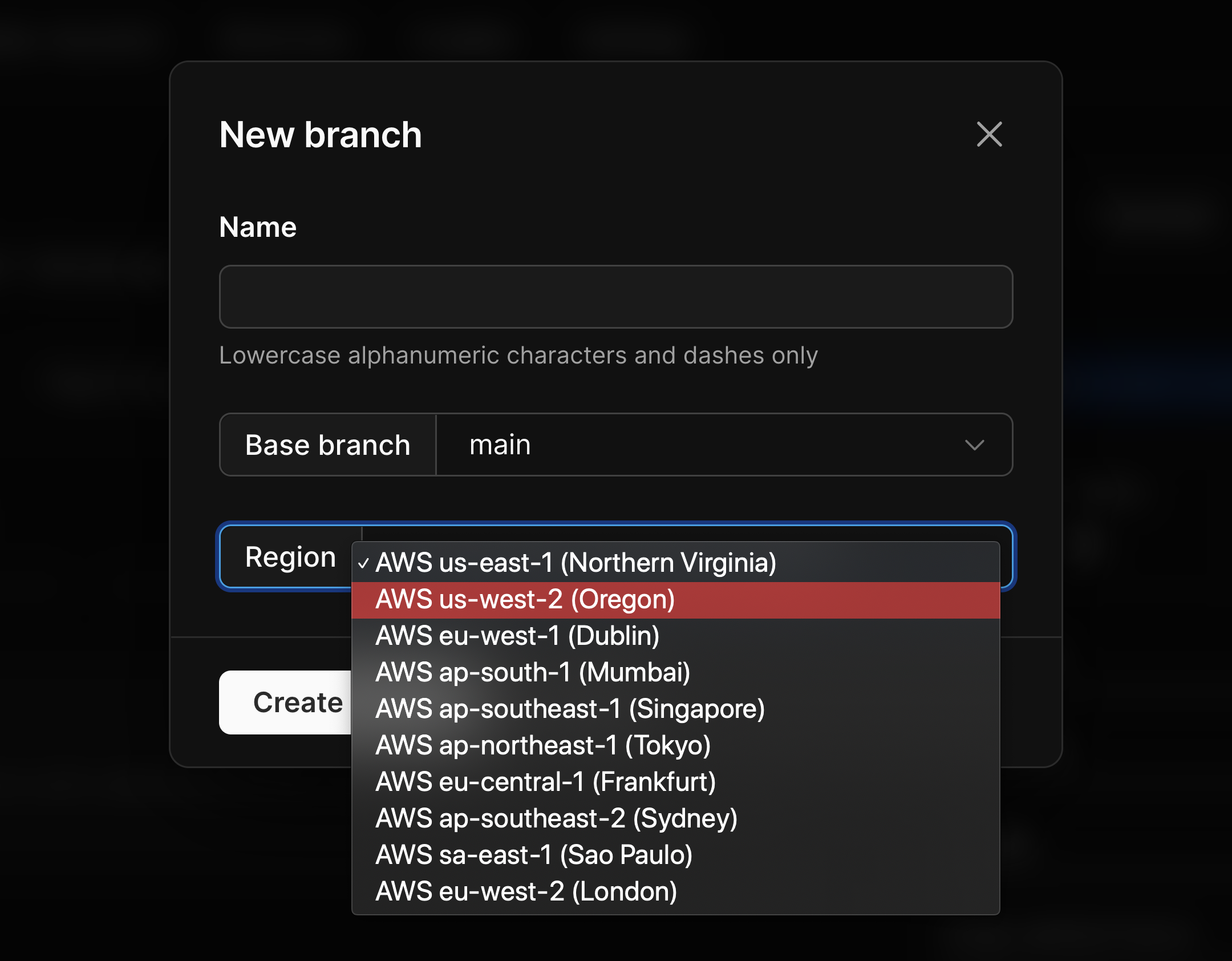 Select your branch region