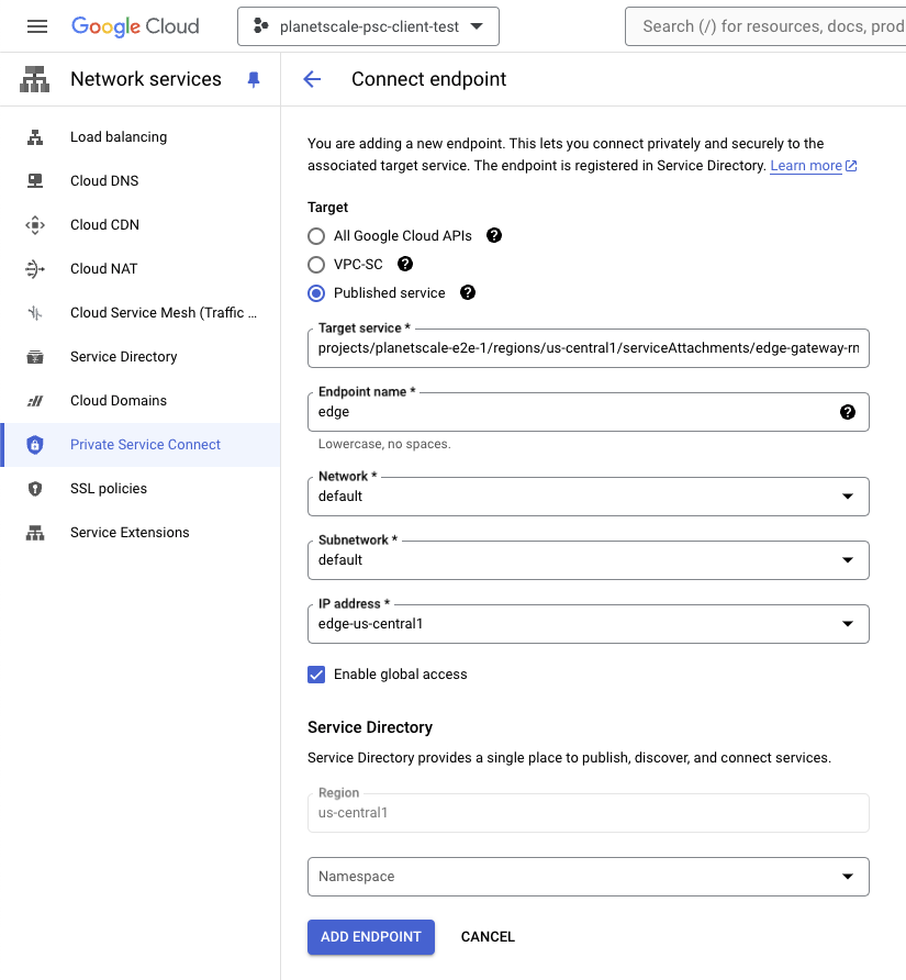 Setup endpoint details