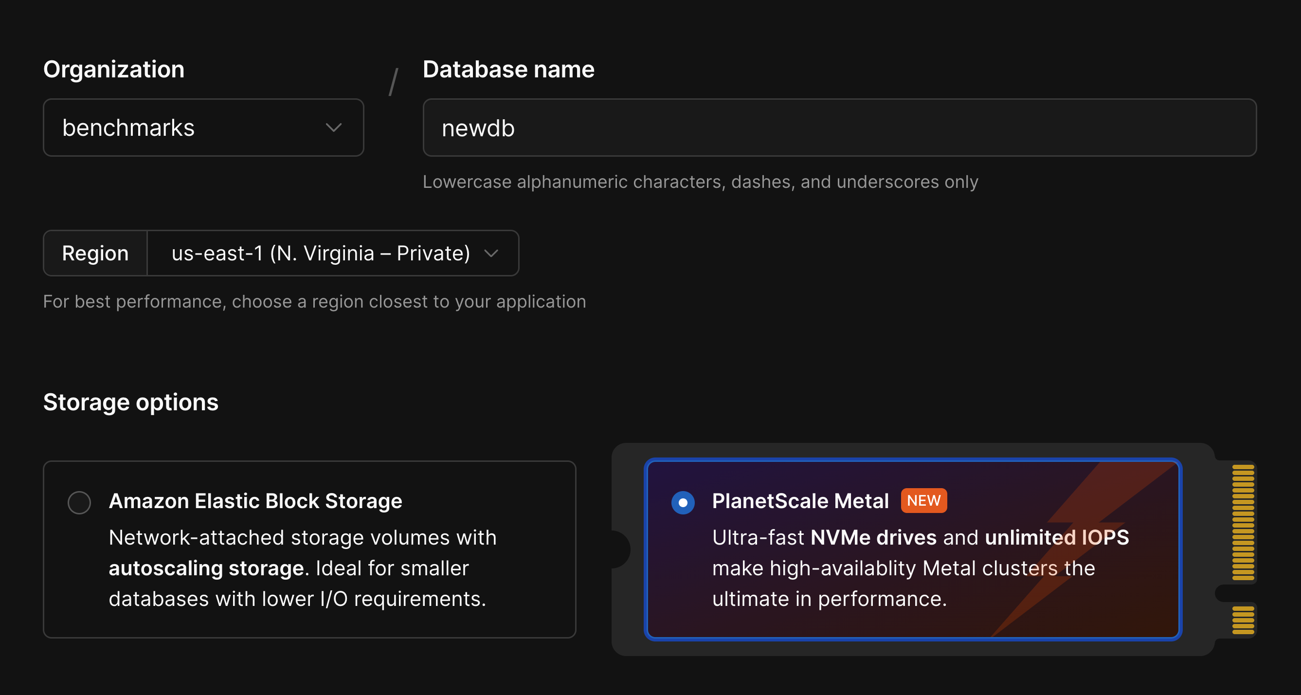 Choose between network attached storage and Metal