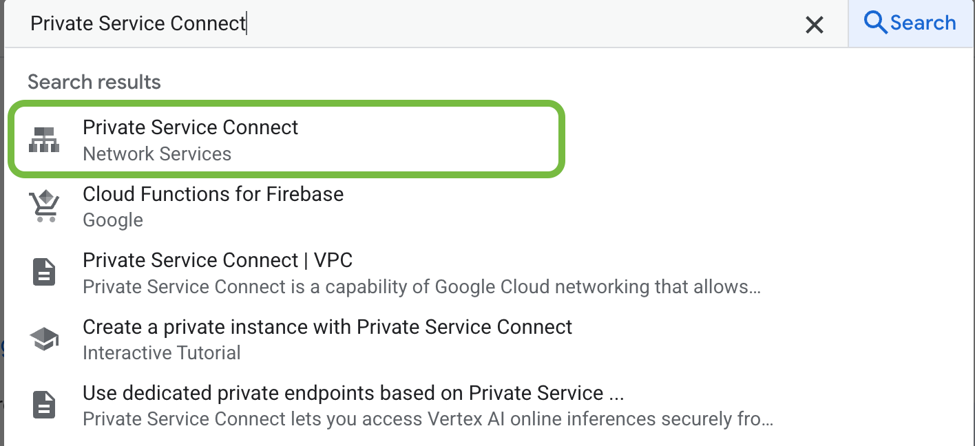 Private Service Connect console