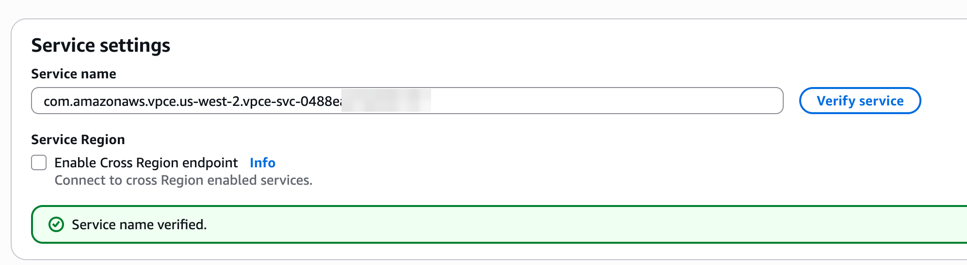 Endpoint service name and verification